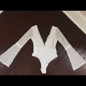 White lace plunging bodysuit